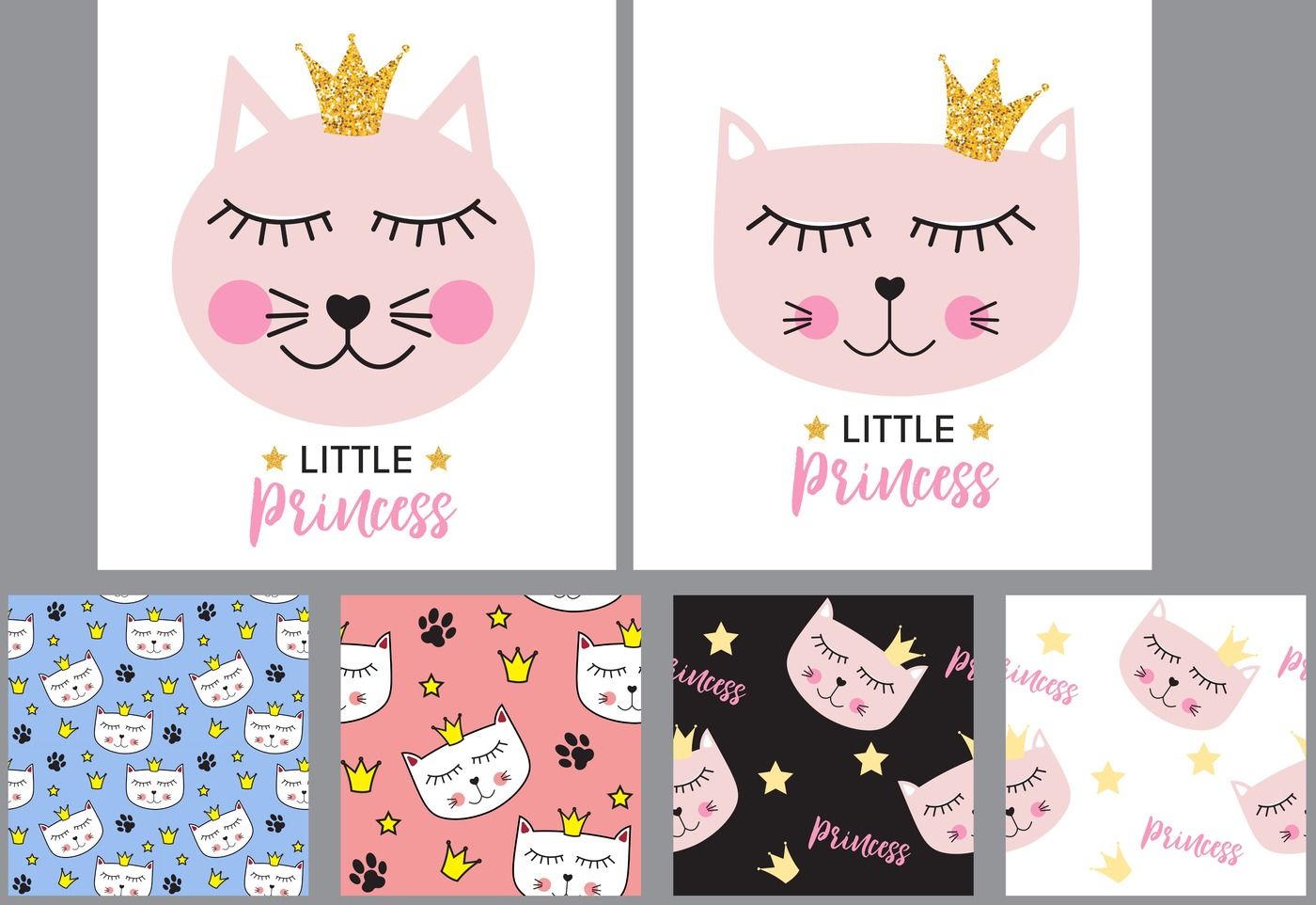 Little Cute Cat Princess Background And Seamless Pattern Vector 1400x962 Little Cute Cat Princess Background And Seamless Pattern Vector
