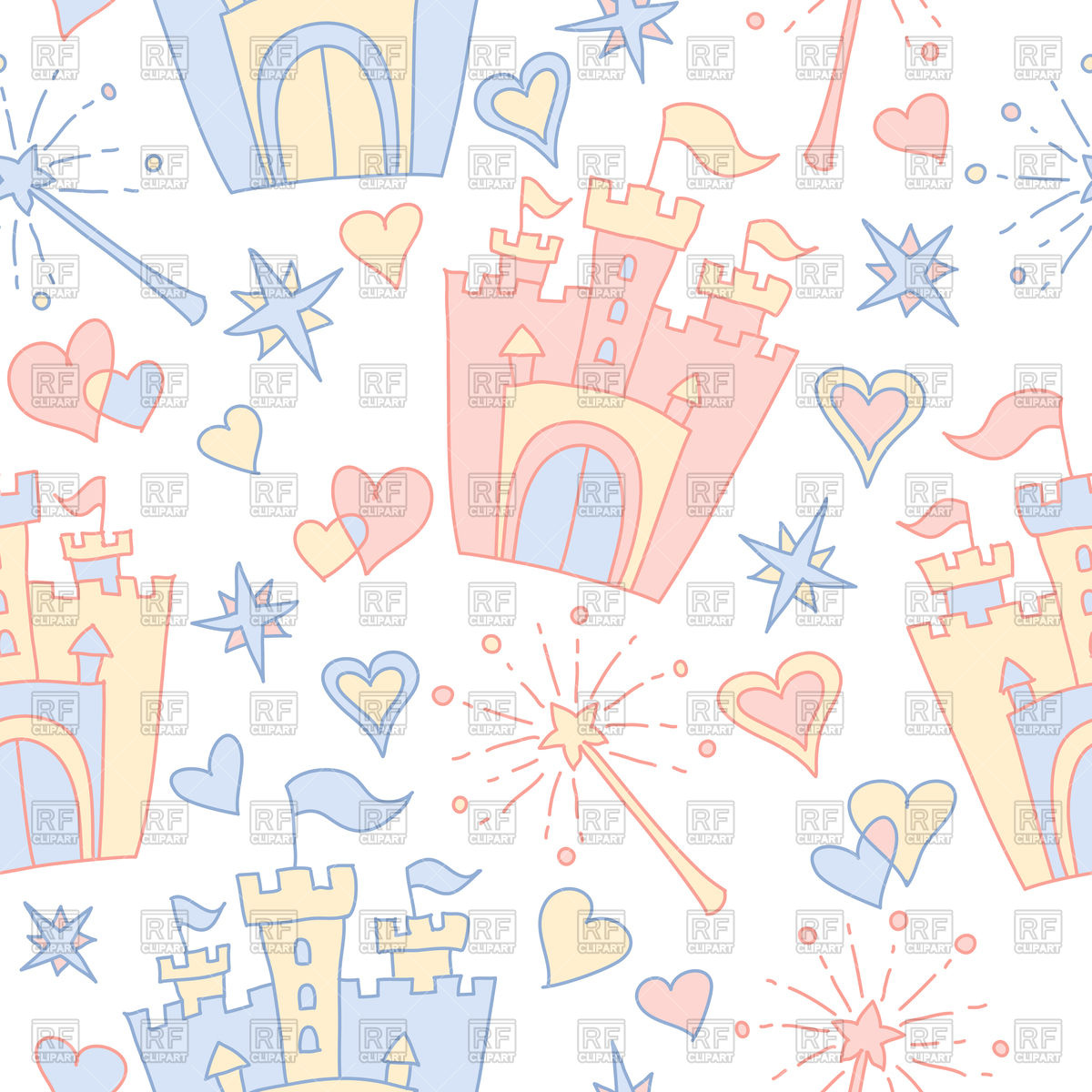 1200x1200 Hand Drawn Seamless Pink And Blue Pattern With Little Princess