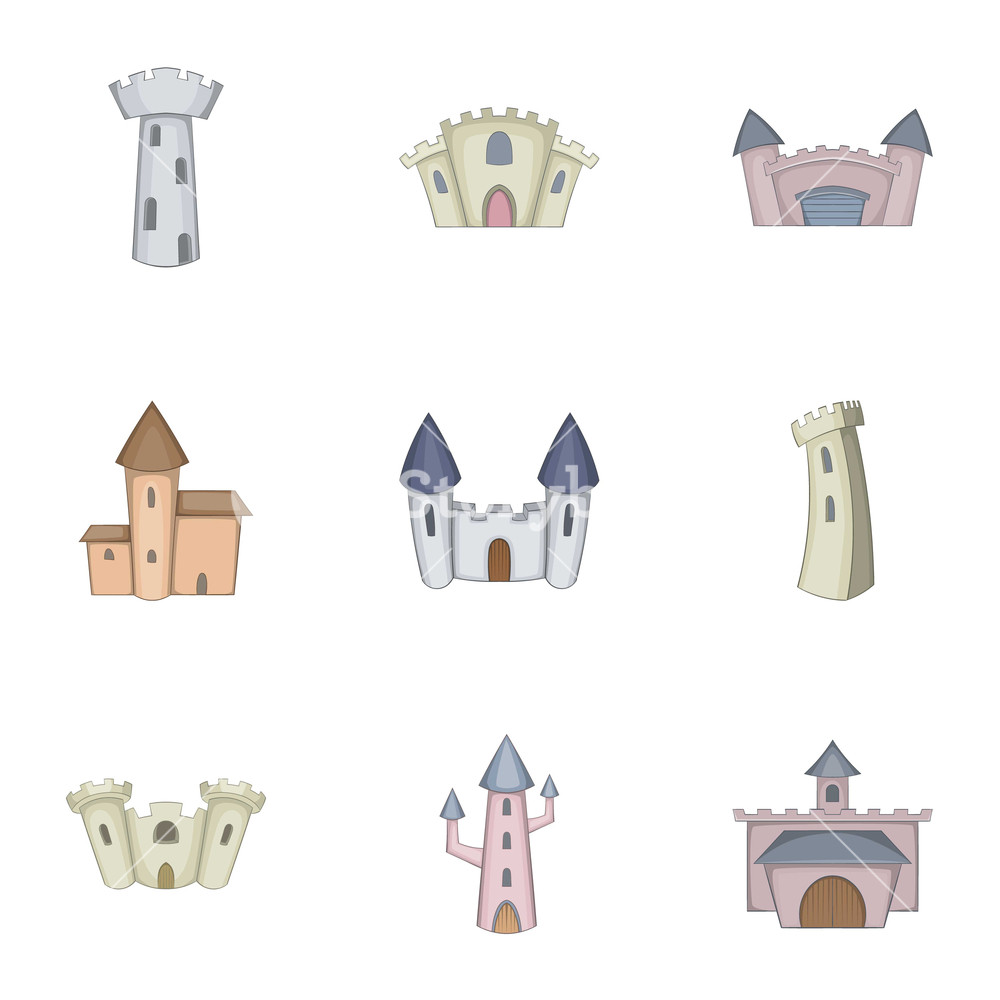 1000x1000 Knights, Royal, Princess Castle Icons Set Cartoon Illustration