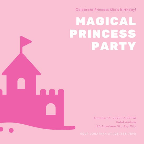 550x550 Pink With Castle Vector Illustration Princess Invitation