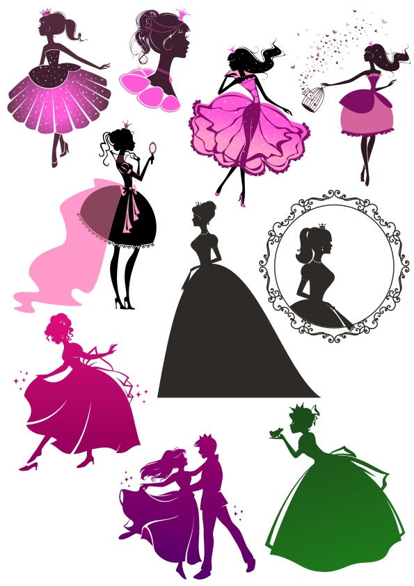 595x842 Princess Silhouette Vector Set Free Vector Download In Cdr