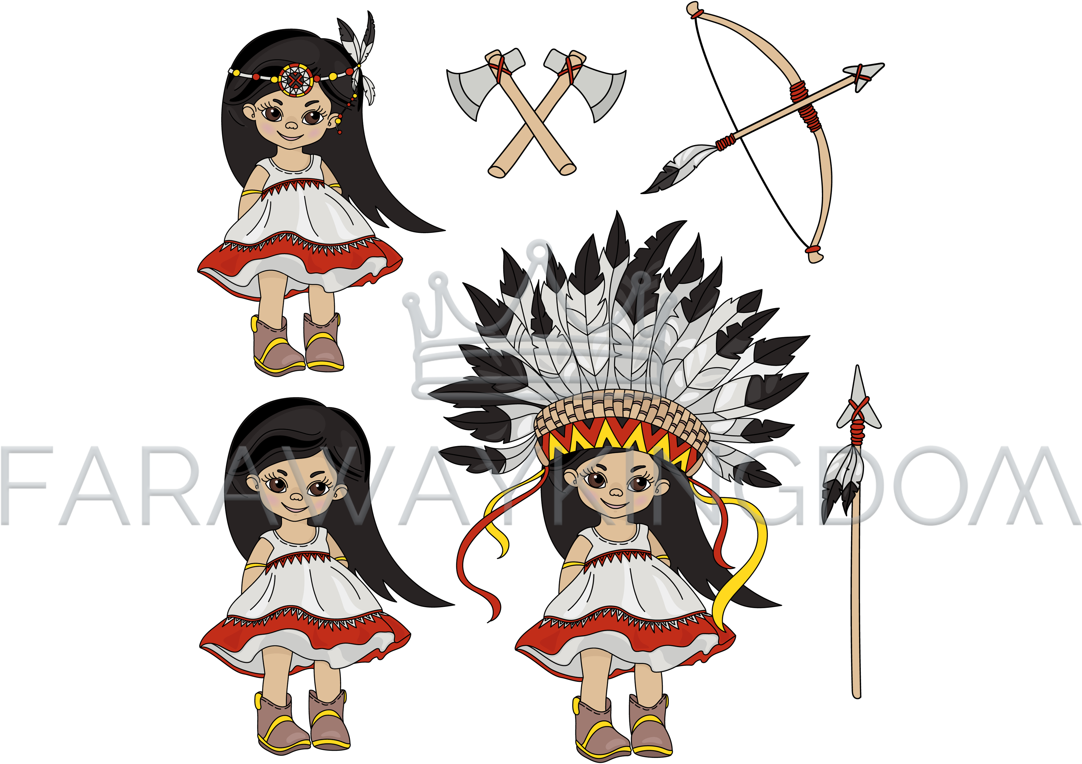 3508x2480 Pocahontas Holiday Indian Princess Vector Illustration Set