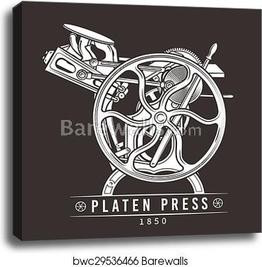 382x390 Platen Press Vector Illustration Old Letterpress Logo Design