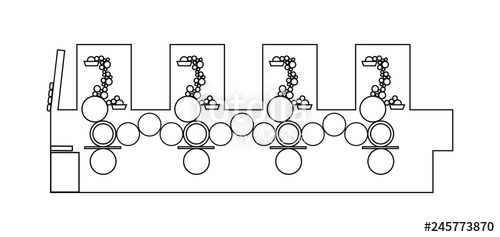 500x237 Vector Line Or Outline Icon Of A Printing Machine Offset