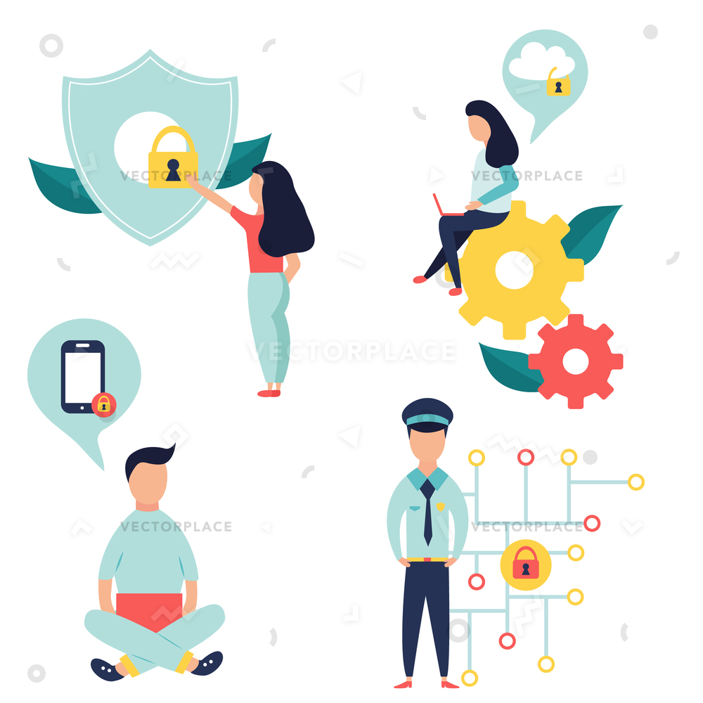 1000x1000 Set Data Protection Illustrations Security Privacy Vector