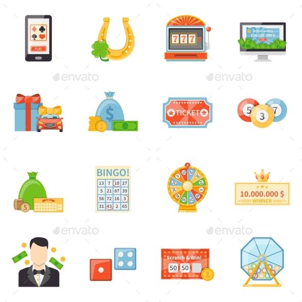 590x590 Lottery And Jackpot Decorative Icons With Fortune Wheel Winner