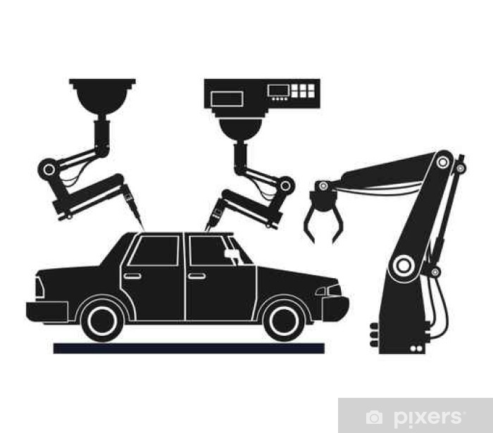 700x615 Silhouette Car Assembly Industrial Robotic Production Line Vector