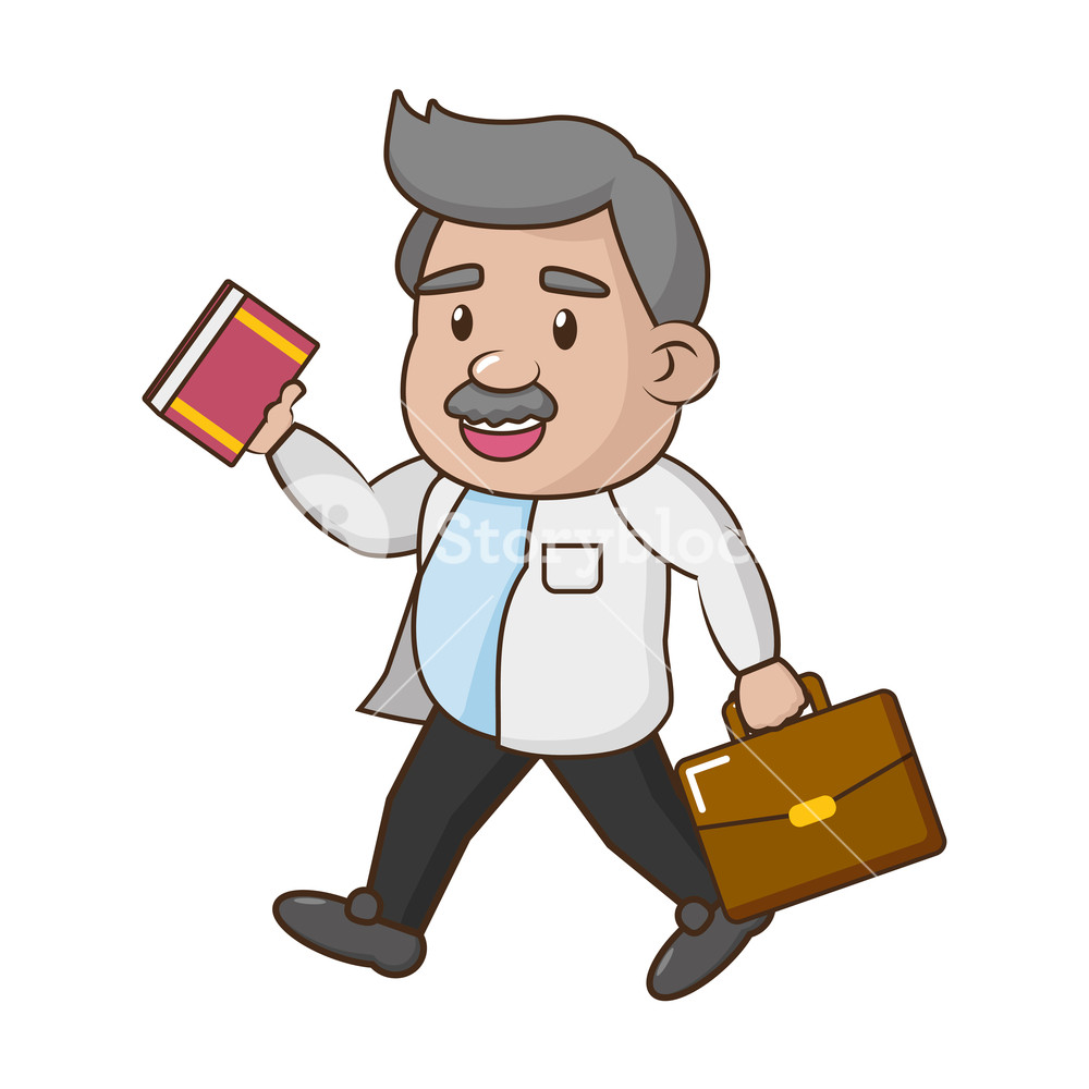 1000x1000 Scientific Professor With Book And Suitcase Vector Illustration