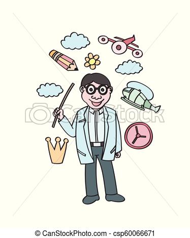 374x470 Doodle Kindergarten Professor Vector Art, Learning Concept