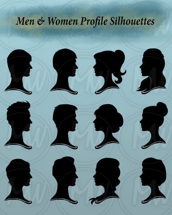 570x713 Woman Profile Silhouettes Men Profile Silhouettes Vector Etsy