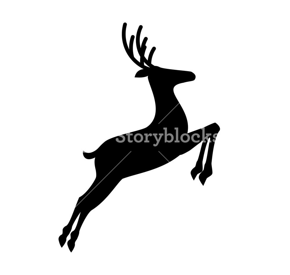 1000x947 Black Profile Silhouette Of Jumping Reindeer Isolated On White