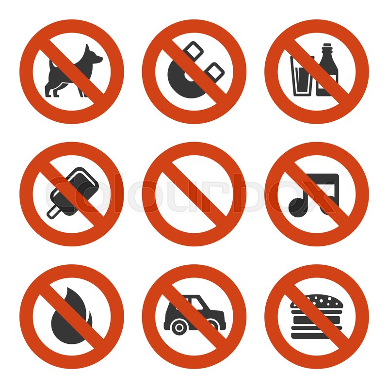 800x800 Prohibited Signs Set On White Stock Vector Colourbox