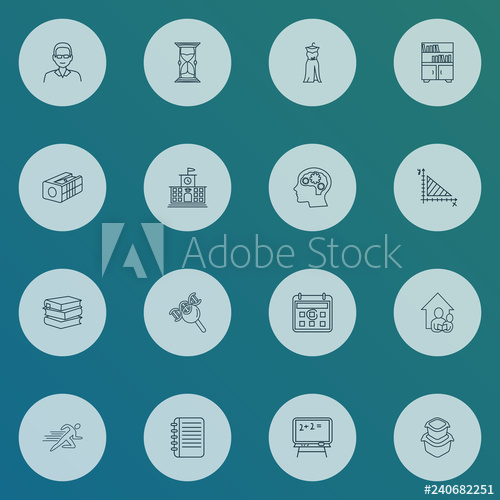 500x500 Education Icons Line Style Set With Prom Dress, Book Shelves