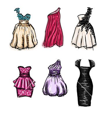 380x400 Set Of Gorgeous Hand Drawn Evening And Prom Cocktail Dresses