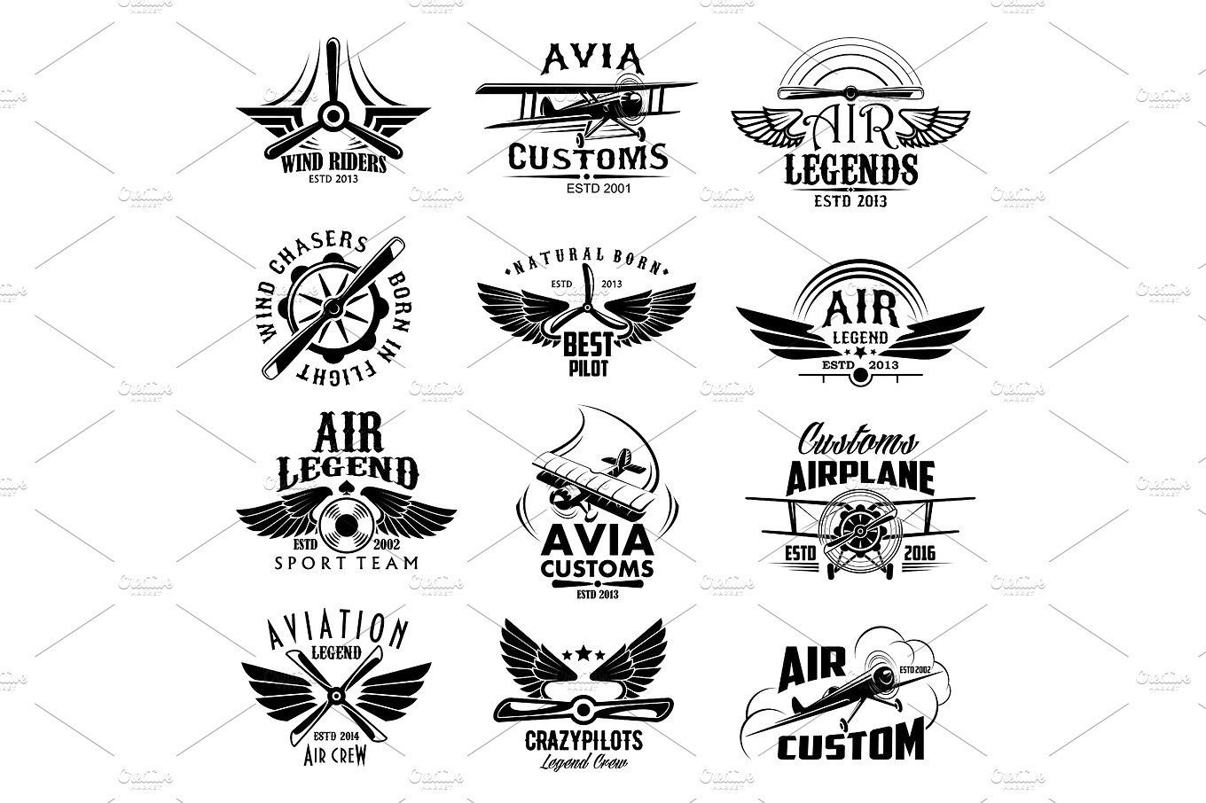1360x906 Aviation Retro Airplane Sport Team Vector Icons