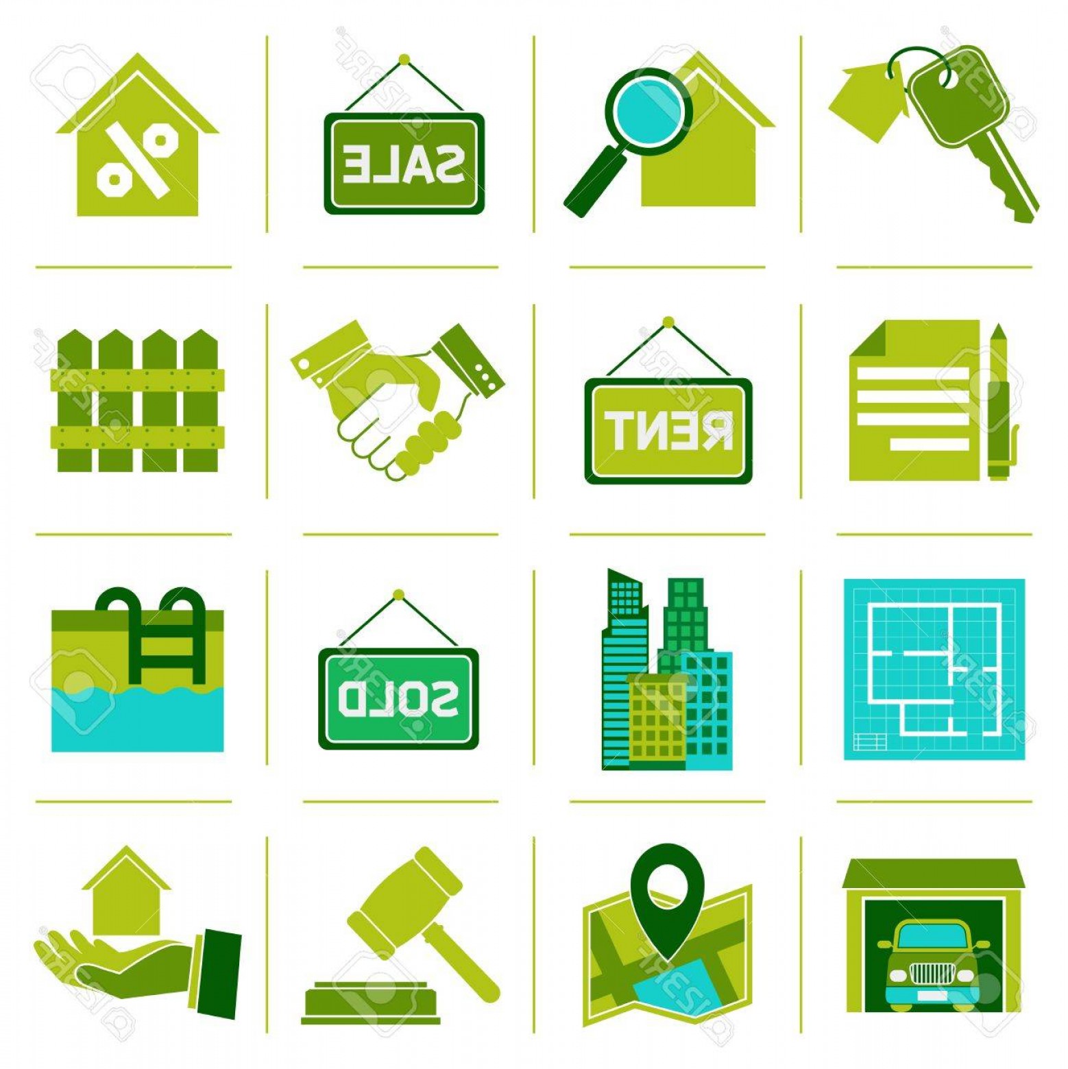 1558x1560 Photostock Vector Real Estate Green Icons Set Of Property Rent