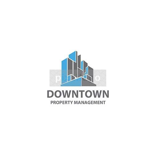 504x504 Property Management Logo With City Skyline And Skyscraper Pixellogo
