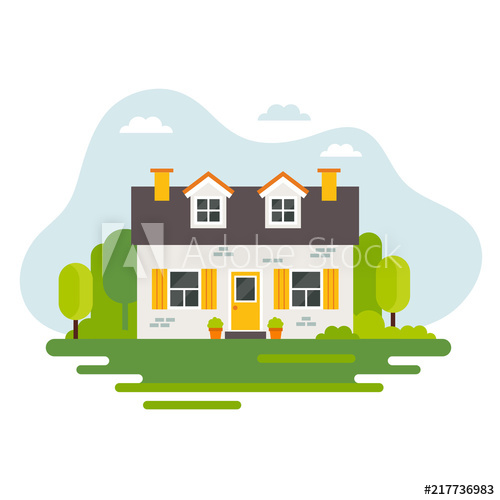 500x500 Cute House In Flat Style, Vector Illustration, Real Estate