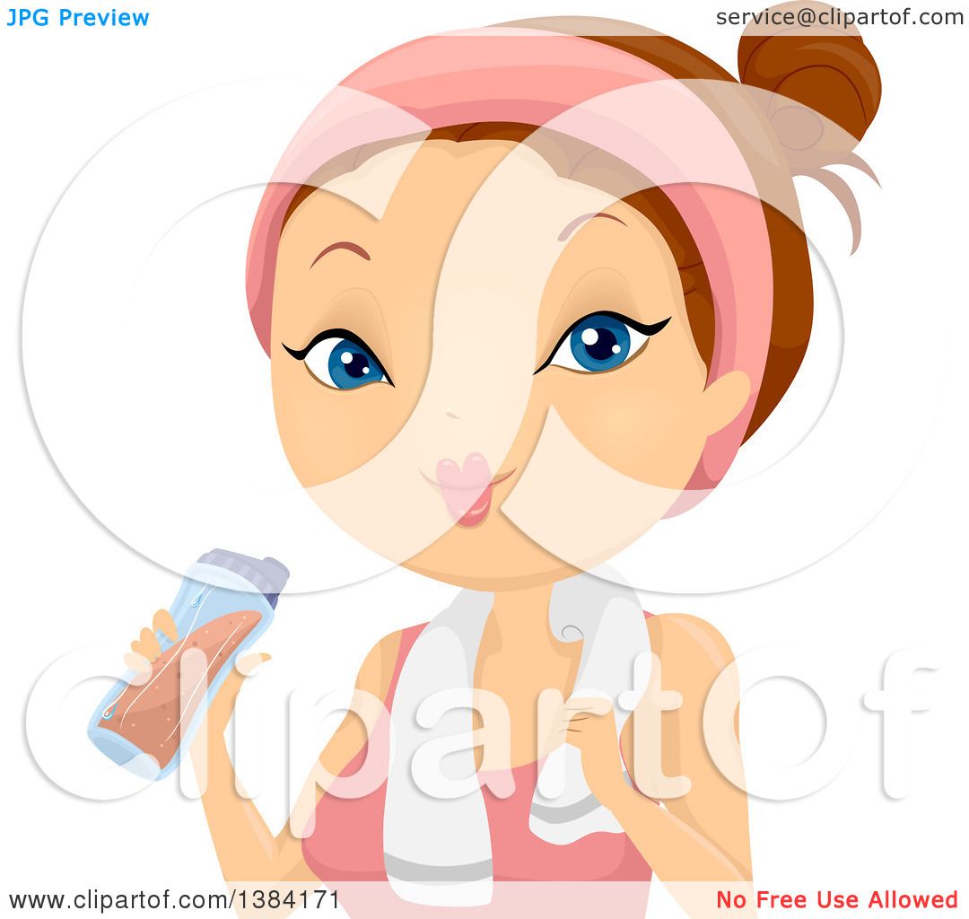1080x1024 Clipart Of A Brunette White Woman Drinking A Protein Shake After