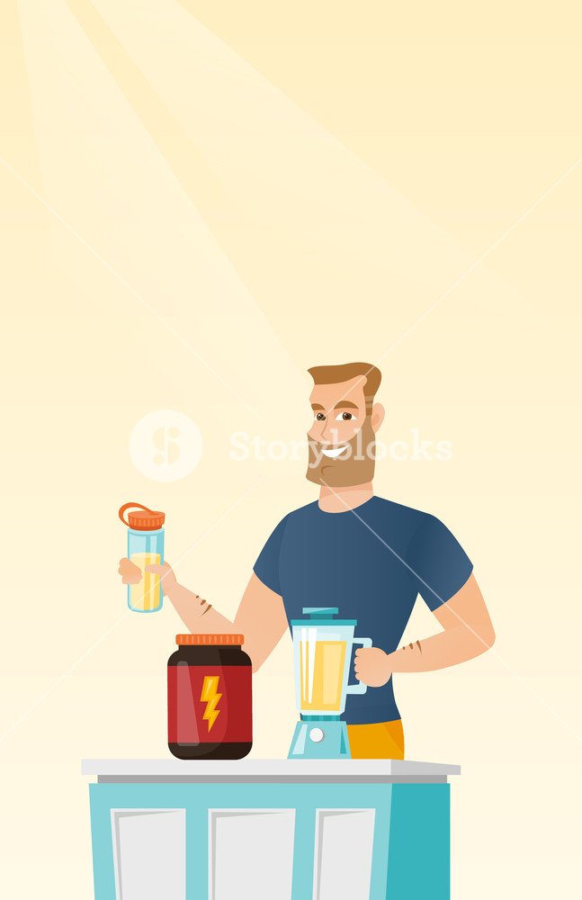 647x1000 Sportsman Making Protein Shake Using Blender Hipster Man