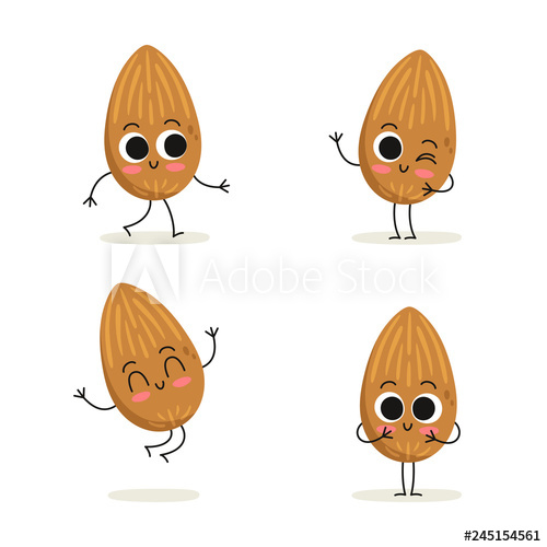 500x500 Almond Nut Cute Cartoon Vegan Protein Vector Character Set