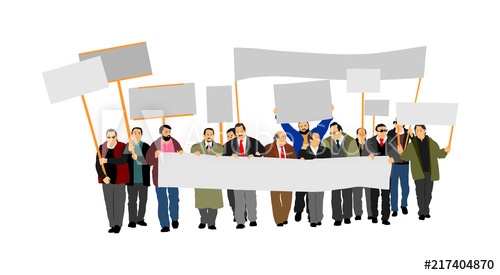 500x275 Group Of Protester Vector Illustration Hand Holding Sign Man