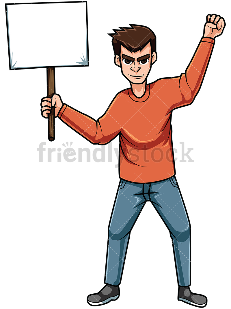 800x1067 Man Holding Protest Sign Cartoon Vector Clipart