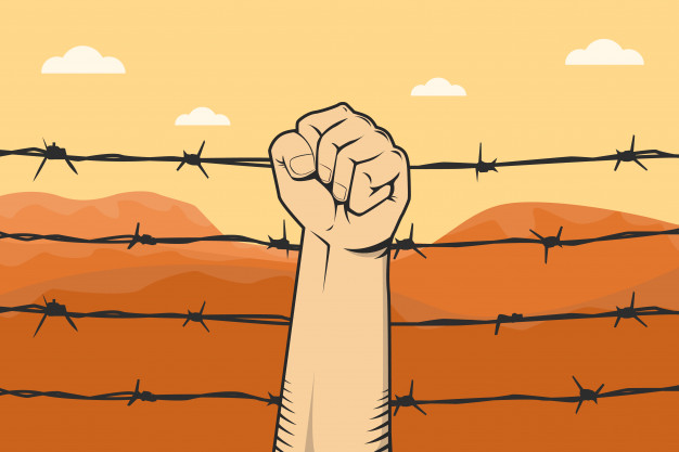 626x417 Protest Sign With Hand Fist And Barbed Wire Vector Premium Download