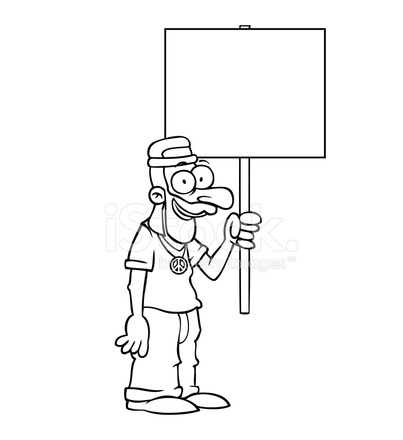 403x440 Black And White Happy Hippie With Protest Sign Stock Vector