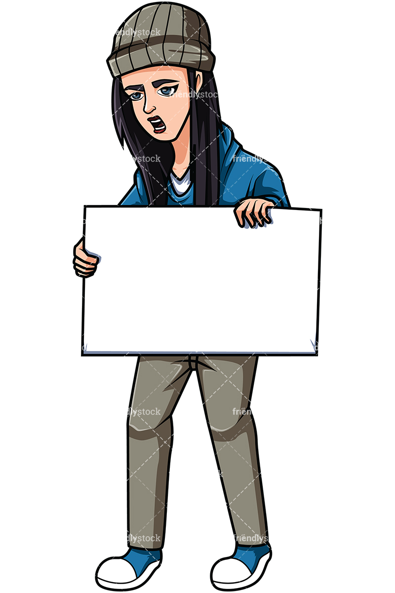 800x1200 Female Activist Holding Sign Cartoon Vector Clipart