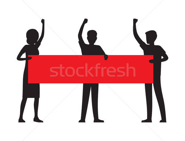 600x456 Two Man Hold Red Streamer With Big Sign Protest Vector