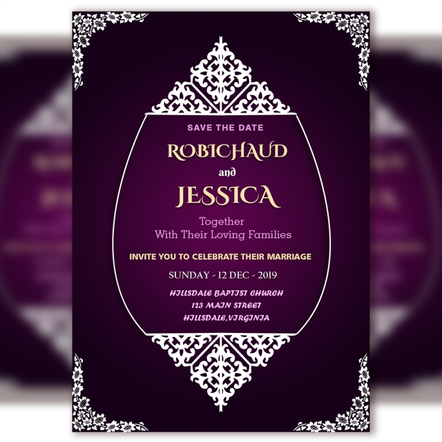 640x640 Purple Vintage Wedding Invitation Card Template