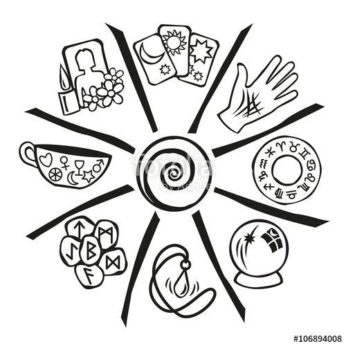 500x500 Psychic Circle Showing Nine Types Of Psychic Reading In Black