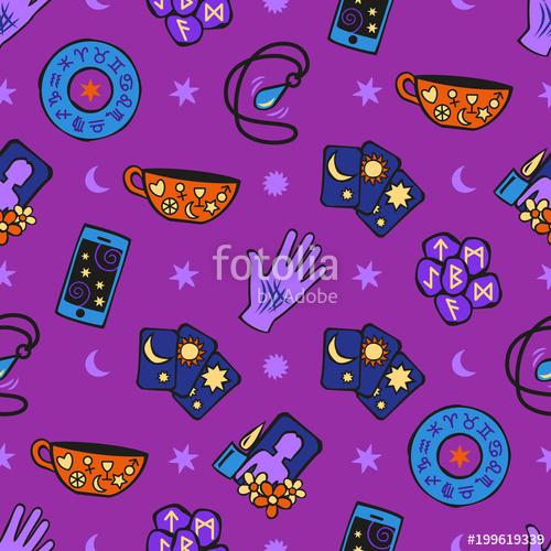 500x500 Psychic Fortune Teller Symbols Seamless Pattern Stock Image