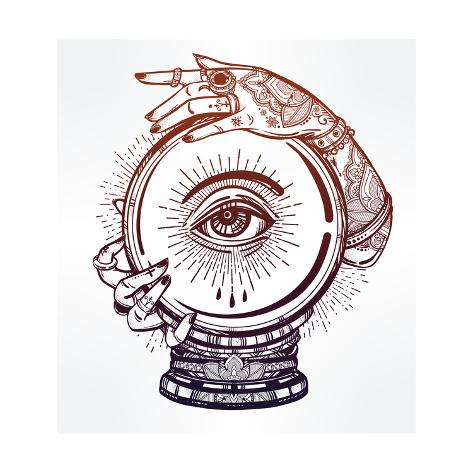 473x473 Hand Drawn Romantic Flesh Art Of A Crystal Ball In Psychics Hands
