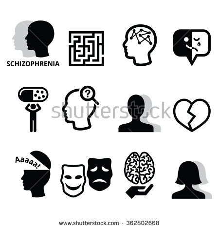 450x470 Schizophrenia, Mental Health, Psychology Vector Icons Set Icons
