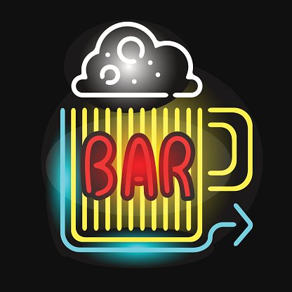 416x416 Neon Bar Cocktail Pub Sign Glowing Street Illuminated Symbol