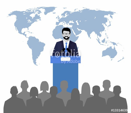 500x433 Orator Speaking From Tribune On A Background Map Of The World