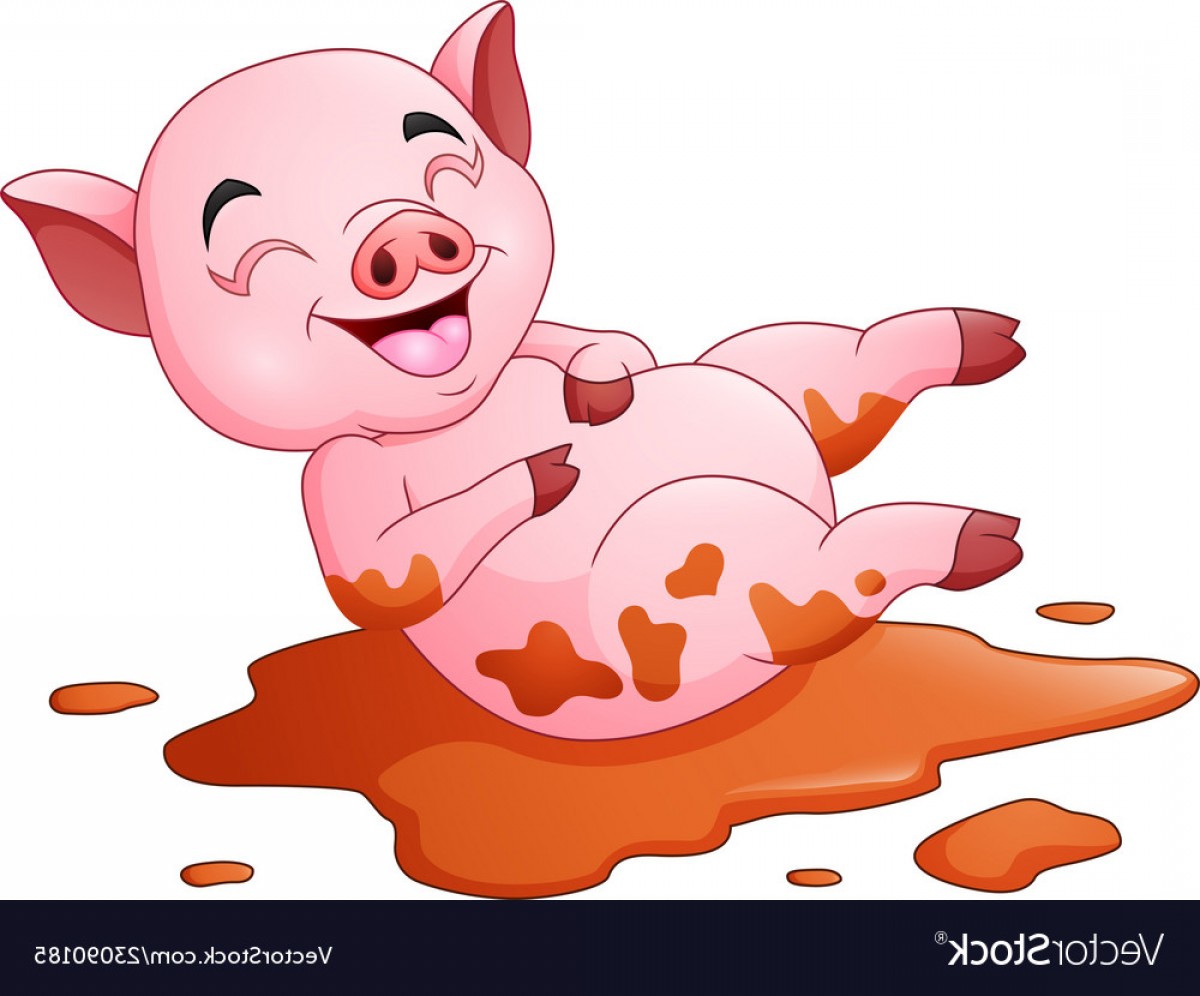 1200x996 Cartoon Pig Playing A Mud Puddle Vector Handandbeak