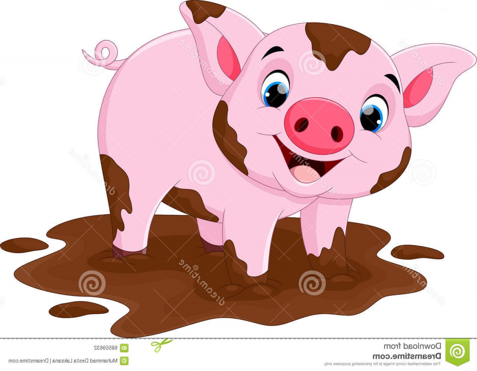 1560x1213 Stock Illustration Cartoon Pig Play Mud Puddle Vector Illustration