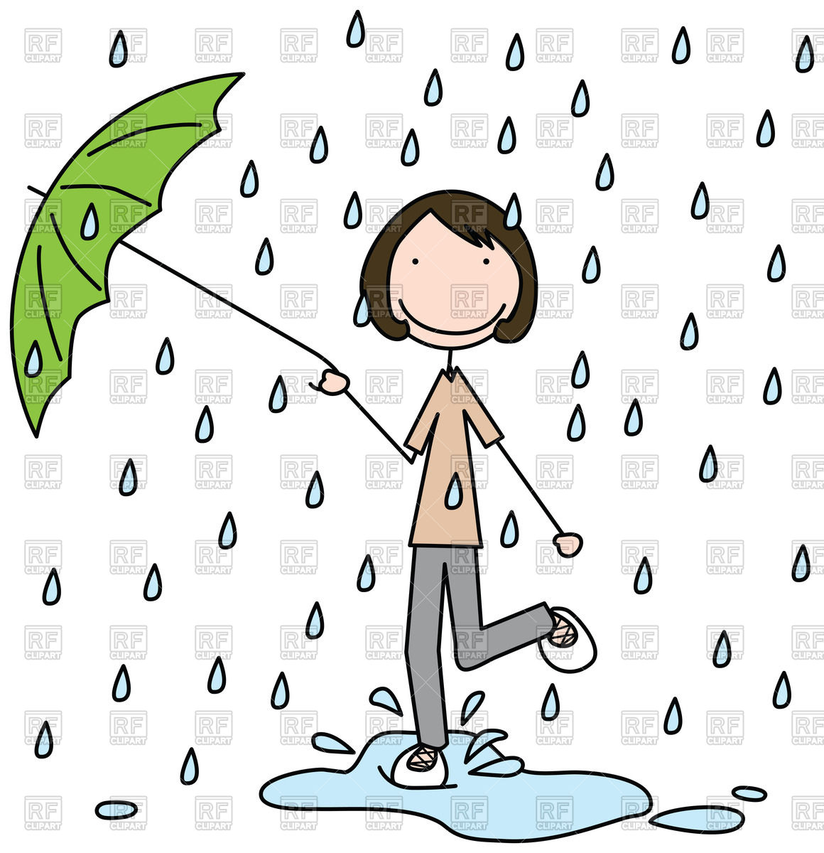 1160x1200 Cartoon Girl With Umbrella Jumping In The Puddle Vector Image