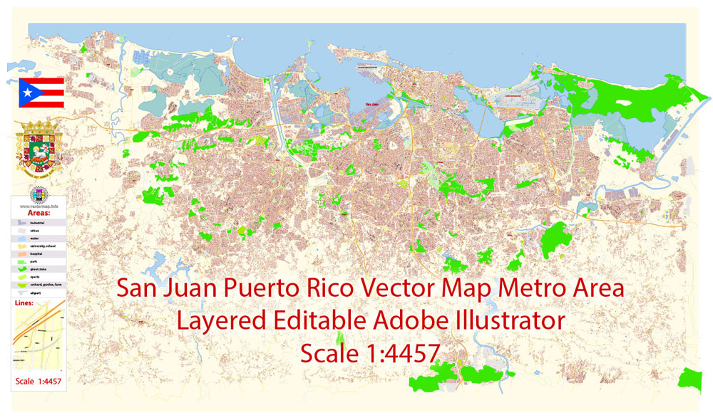 1000x590 San Juan Metro Area Map Vector Exact City Plan Puerto Rico