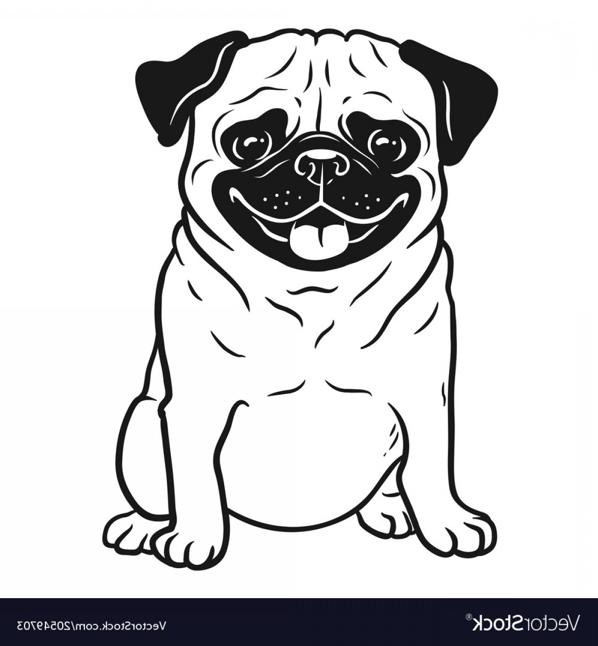 1200x1296 Pug Dog Black And White Hand Drawn Cartoon Vector Soidergi