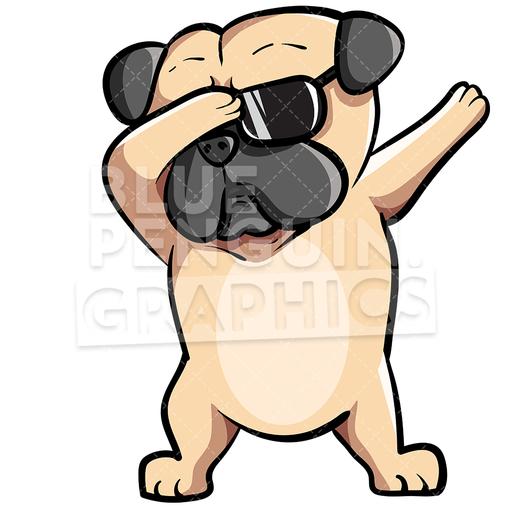 512x512 Pug Dog Dabbing Vector Cartoon Clipart Illustration Blue Penguin
