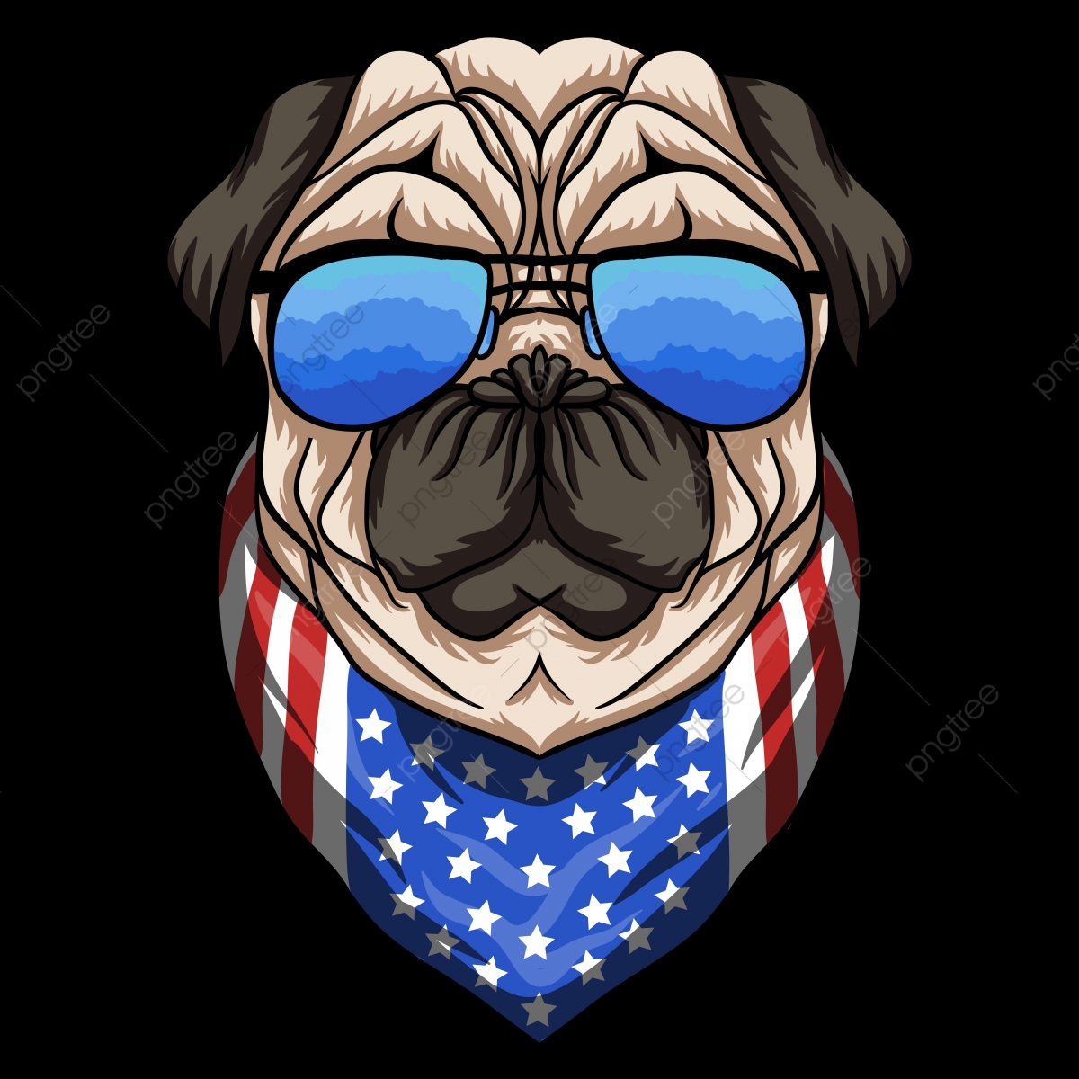 1200x1200 Pug Dog Eyeglasses Vector Illustration, America, Animal, Art Png