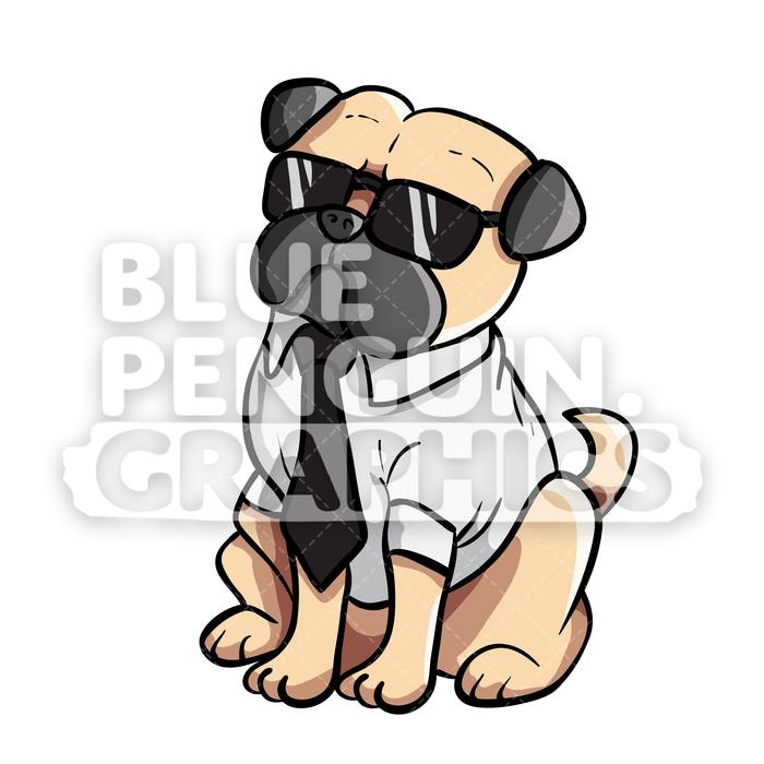 700x700 Pug Dog Suit Vector Cartoon Clipart Illustration Blue Penguin
