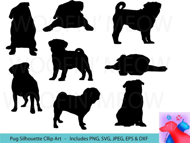794x597 Pug Silhouette Dogs Clipart Pet Lover Clipart Dog Etsy
