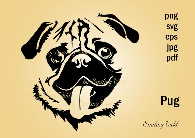 794x562 Pug Portrait Dog Vector Art Printable Pug Peeking Dog Etsy
