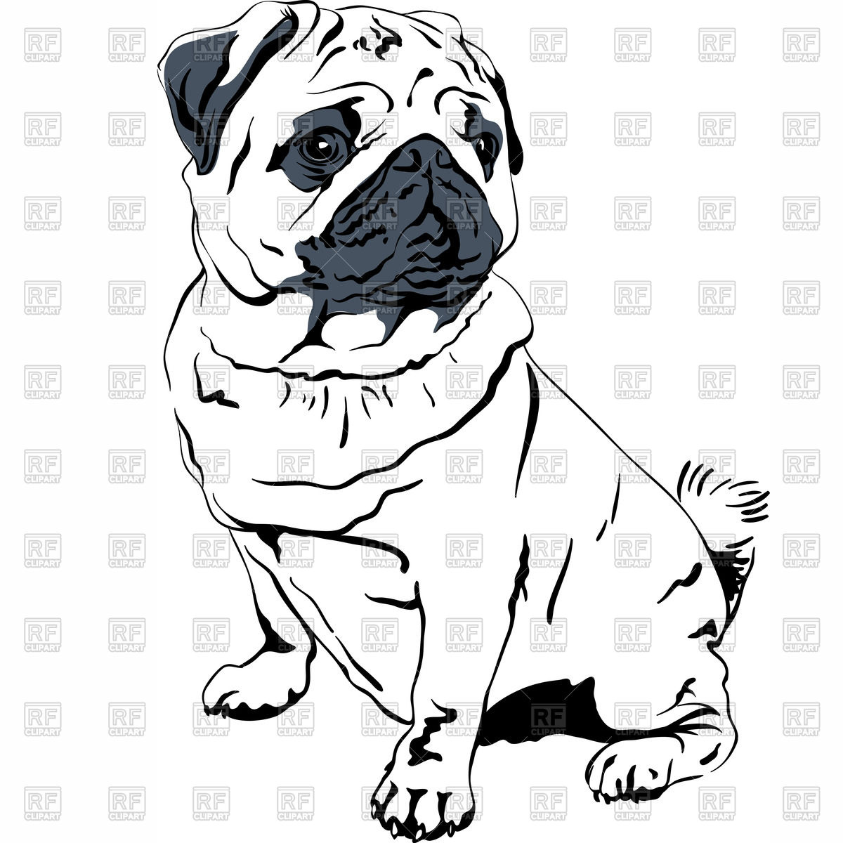 1200x1200 Sketch Of Sitting Dog Of Pug Breed Vector Image Of Plants