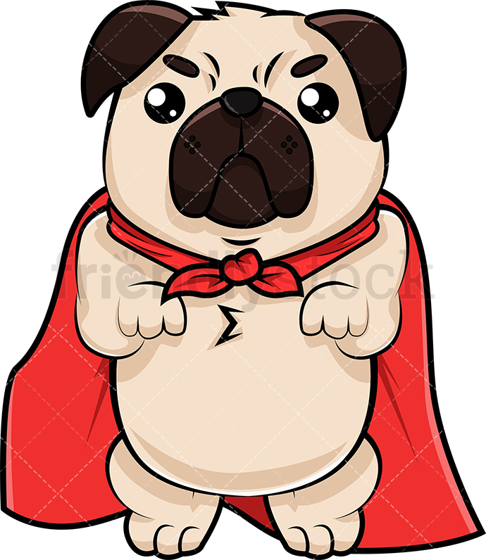 690x796 Superhero Pug Dog Cartoon Vector Clipart